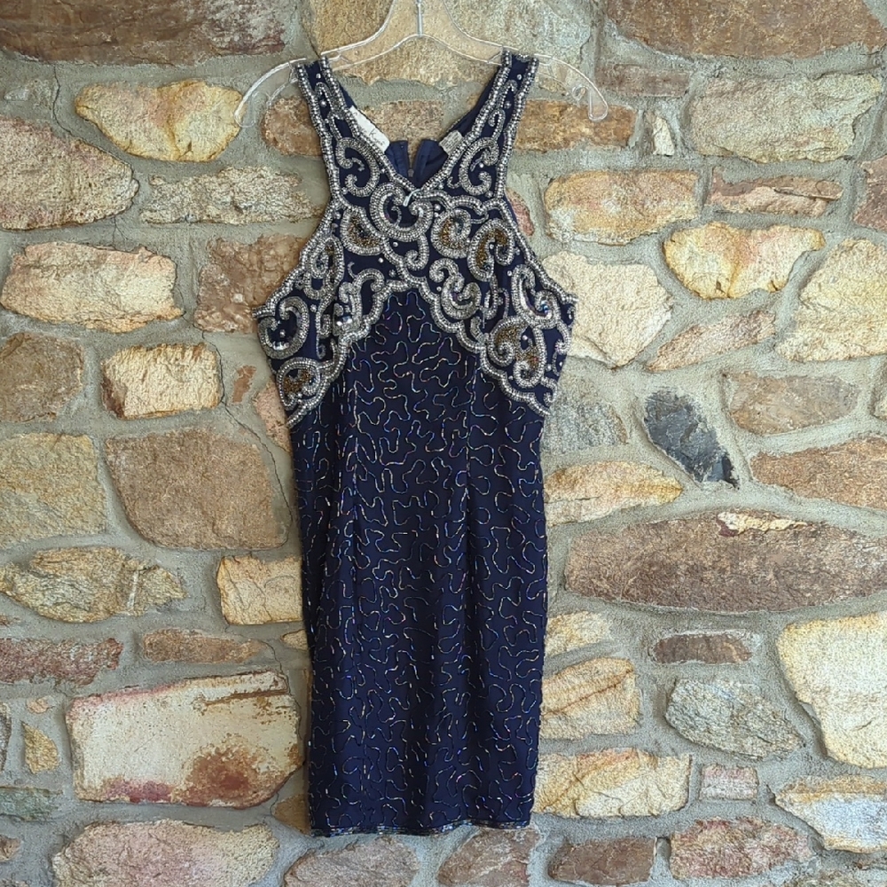 Vintage Lawrence Kazar Silk Beaded Evening Dress